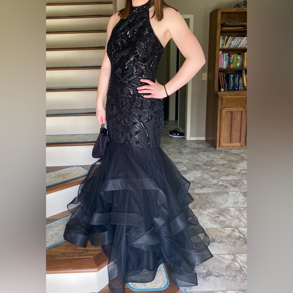 Black mermaid style halter prom dress